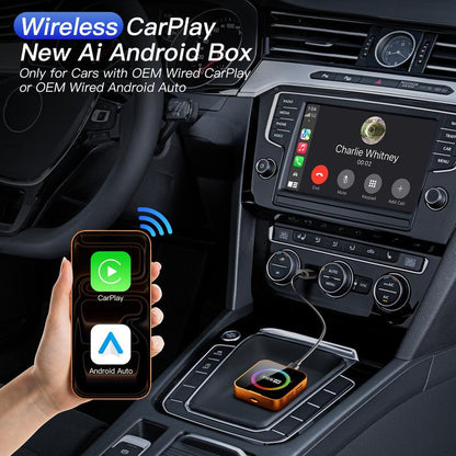 【Newyear2026】Picks with Carplay Aimoon Orange Ai Cube Pro Max Wireless Carplay Adapter for Iphone & Android Auto Ai Box with Netflix Youtube Supports TF Card Dongle Plug and Play Easy Setup Carplay Video Entertainment for Ios 10+ and Cars after 2015 Car